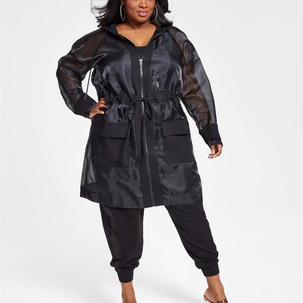 Parker Women Black Trench Coat Plus Size 3X Belted Water Resistant Long Sleeve